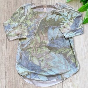 🌴Chico's Leaf 3/4 Sleeve Scoop Neck Rounded Hem Stretch Knit Sweater. Size 2, L